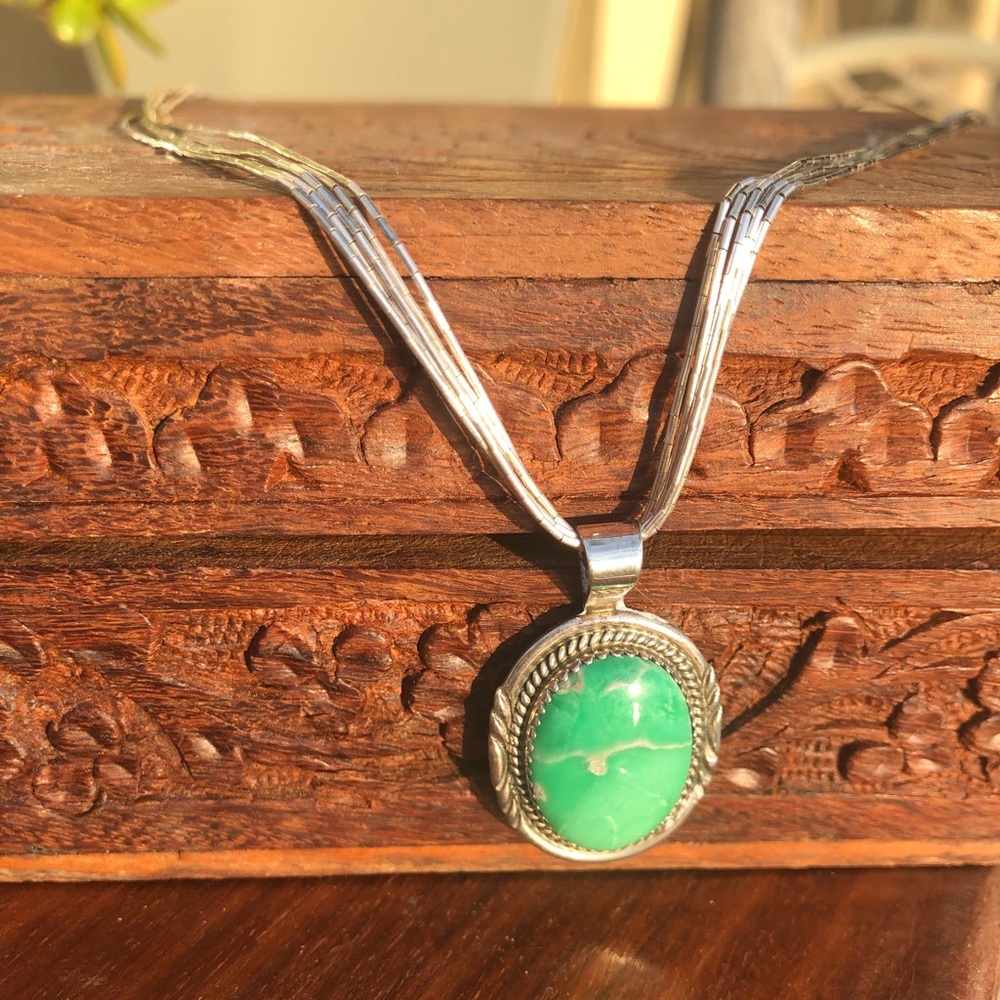 Sterling green pendant multi chain necklace